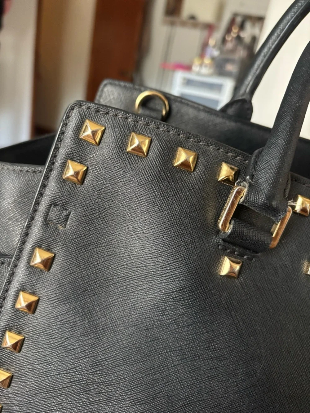 Michael Kors large Selma Black Saffiano Leather Studded Tote